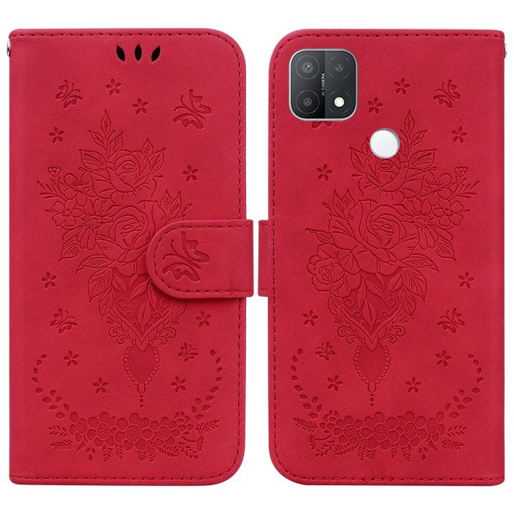 For OPPO A15 / A15s Butterfly Rose Embossed Leather Phone Case(Red) - OPPO Cases by PMC TechLife | Online Shopping South Africa | PMC TechLife | Buy Now Pay Later Mobicred