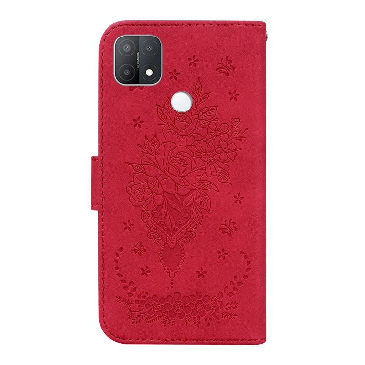 For OPPO A15 / A15s Butterfly Rose Embossed Leather Phone Case(Red) - OPPO Cases by PMC TechLife | Online Shopping South Africa | PMC TechLife | Buy Now Pay Later Mobicred