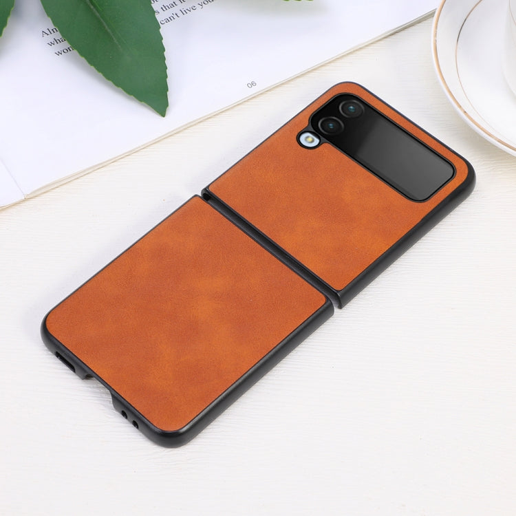 For Samsung Galaxy Z Flip4 Cowhide Texture PU Phone Case(Brown) - Galaxy Z Flip4 5G Cases by PMC TechLife | Online Shopping South Africa | PMC TechLife | Buy Now Pay Later Mobicred