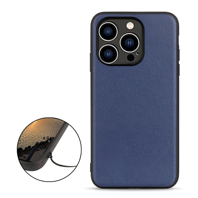 For iPhone 14 Pro Lambskin Texture Genuine Leather Phone Case (Blue) - free shipping - PMC TechLife - Order now!