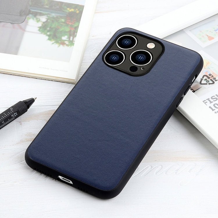 For iPhone 14 Pro Lambskin Texture Genuine Leather Phone Case (Blue) - free shipping - PMC TechLife - Order now!