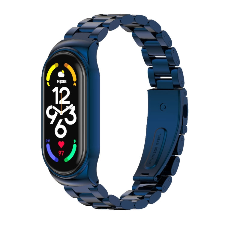 For Xiaomi Mi Band 7 / 7 NFC MIJOBS CS Three-Bead Metal Stainless Steel Watch Band(Blue) - Watch Bands by MIJOBS | Online Shopping South Africa | PMC TechLife | Buy Now Pay Later Mobicred