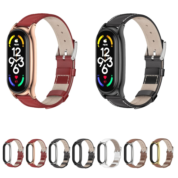 For Xiaomi Mi Band 7 / 7 NFC MIJOBS Plus Genuine Leather Watch Band(Red Silver) - Watch Bands by MIJOBS | Online Shopping South Africa | PMC TechLife | Buy Now Pay Later Mobicred