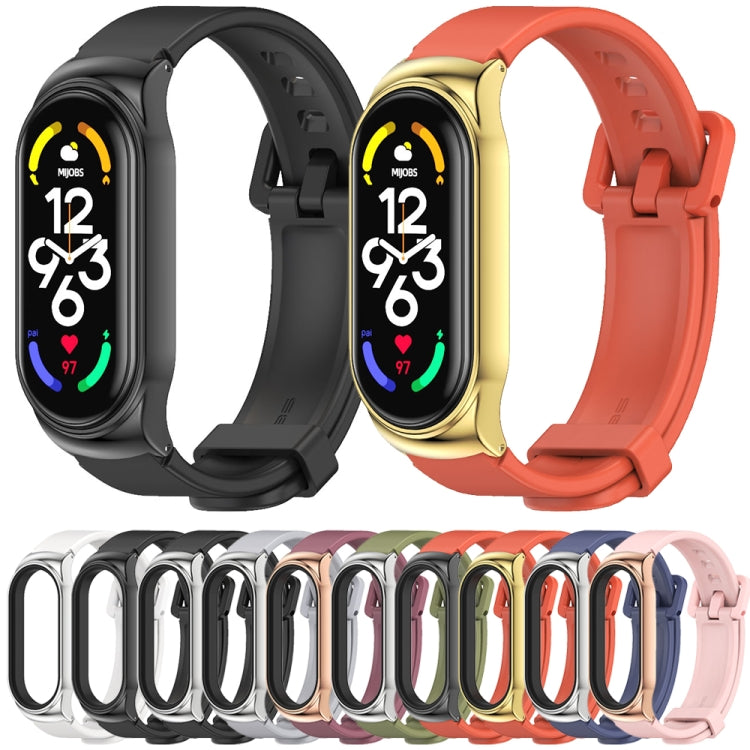 For Xiaomi Mi Band 7 / 7 NFC MIJOBS CS Metal Case + Silicone Watch Band(Black Silver) - Watch Bands by MIJOBS | Online Shopping South Africa | PMC TechLife | Buy Now Pay Later Mobicred