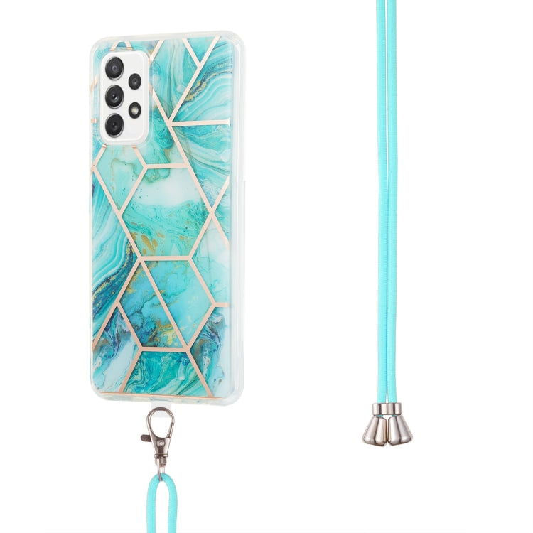For Samsung Galaxy A13 4G Electroplating Splicing Marble TPU Phone Case with Lanyard(Blue) - free shipping - PMC TechLife - Order now!