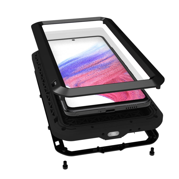 For Samsung Galaxy A53 LOVE MEI Metal Shockproof Waterproof Dustproof Protective Phone Case with Glass(Black) - free shipping - PMC TechLife - Order now!