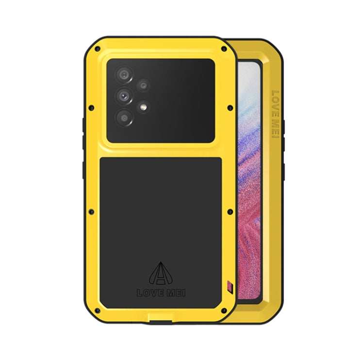 For Samsung Galaxy A53 LOVE MEI Metal Shockproof Waterproof Dustproof Protective Phone Case with Glass(Yellow) - Galaxy Phone Cases by LOVE MEI | Online Shopping South Africa | PMC TechLife | Buy Now Pay Later Mobicred