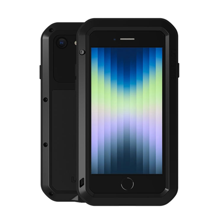 For iPhone SE 2022 / SE 2020 / 8 / 7 LOVE MEI Metal Shockproof Life Waterproof Dustproof Protective Phone Case with Glass(Black) - iPhone SE 2022 / 2020 / 8 / 7 Cases by LOVE MEI | Online Shopping South Africa | PMC TechLife | Buy Now Pay Later Mobicred