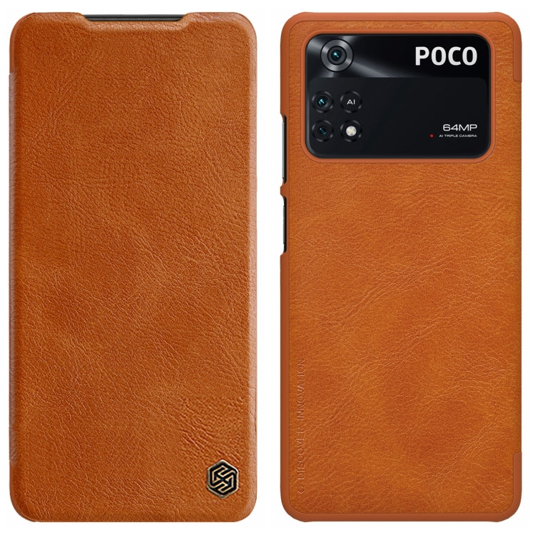 For Xiaomi Poco M4 Pro NILLKIN QIN Series Crazy Horse Texture Leather Phone Case(Brown) - Xiaomi Cases by NILLKIN | Online Shopping South Africa | PMC TechLife | Buy Now Pay Later Mobicred