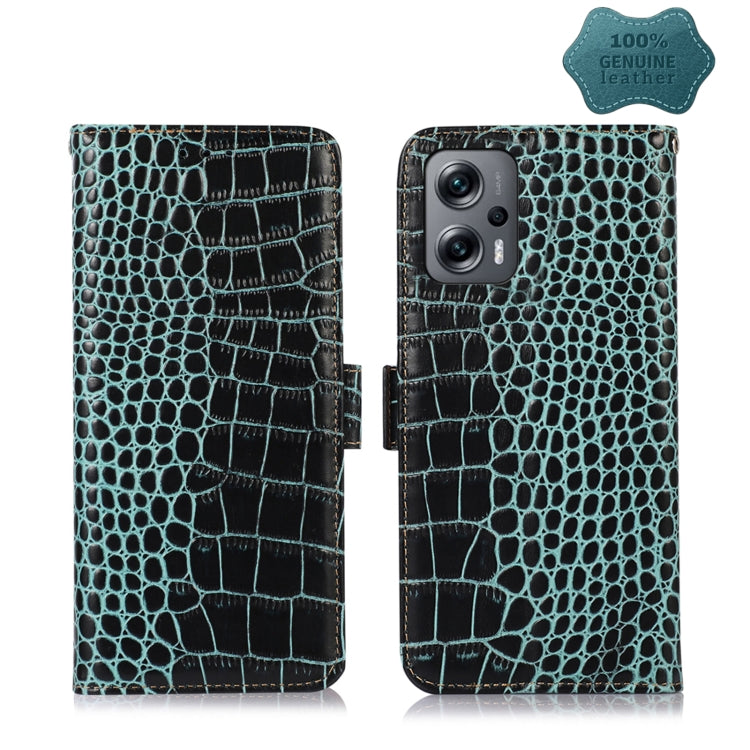 For Xiaomi Redmi Note 11T Pro Crocodile Top Layer Cowhide Leather Phone Case(Green) - Xiaomi Cases by PMC TechLife | Online Shopping South Africa | PMC TechLife