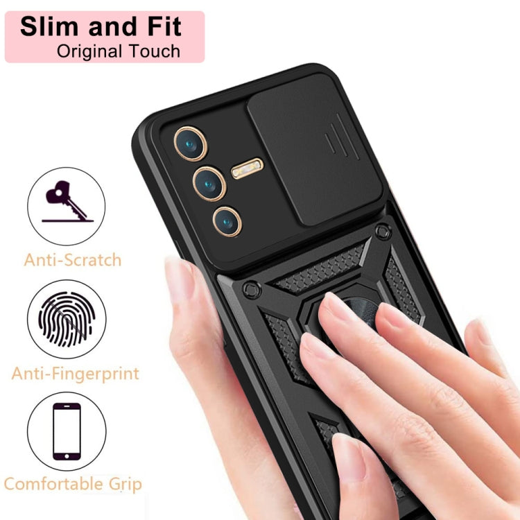 For vivo V23 5G / S12 Sliding Camera Cover Design TPU+PC Phone Case(Black) - vivo Cases by PMC TechLife | Online Shopping South Africa | PMC TechLife | Buy Now Pay Later Mobicred