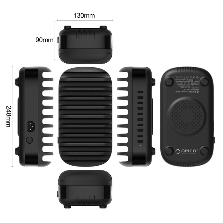 ORICO DUK-10P-DX 120W 5V 2.4A 10 Ports USB Charging Station, US Plug(Black) - free shipping - PMC TechLife - Order now!
