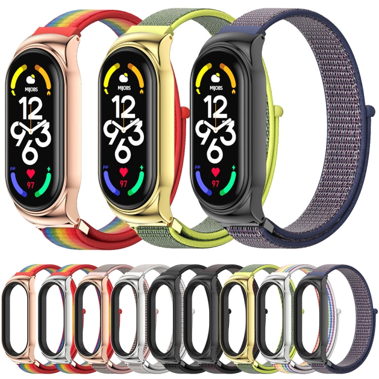 For Xiaomi Mi Band 7 / 7 NFC MIJOBS CS Stainless Steel Case Nylon Watch Band(Rainbow Rose Gold) - Watch Bands by MIJOBS | Online Shopping South Africa | PMC TechLife | Buy Now Pay Later Mobicred