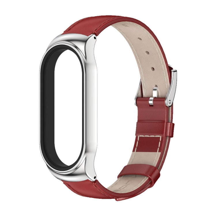 For Xiaomi Mi Band 7 / 7 NFC MIJOBS CS Metal Case Genuine Leather Top Layer Cowhide Watch Band(Red Silver) - Watch Bands by MIJOBS | Online Shopping South Africa | PMC TechLife | Buy Now Pay Later Mobicred