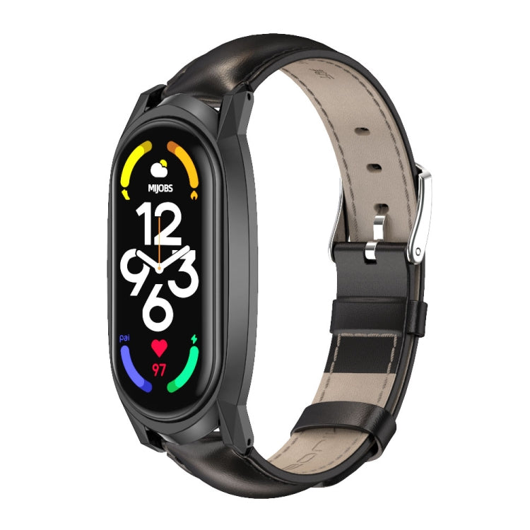 For Xiaomi Mi Band 7 / 7 NFC MIJOBS GT Metal Case Top Layer Cowhide Watch Band(Oil Black) - Watch Bands by MIJOBS | Online Shopping South Africa | PMC TechLife | Buy Now Pay Later Mobicred