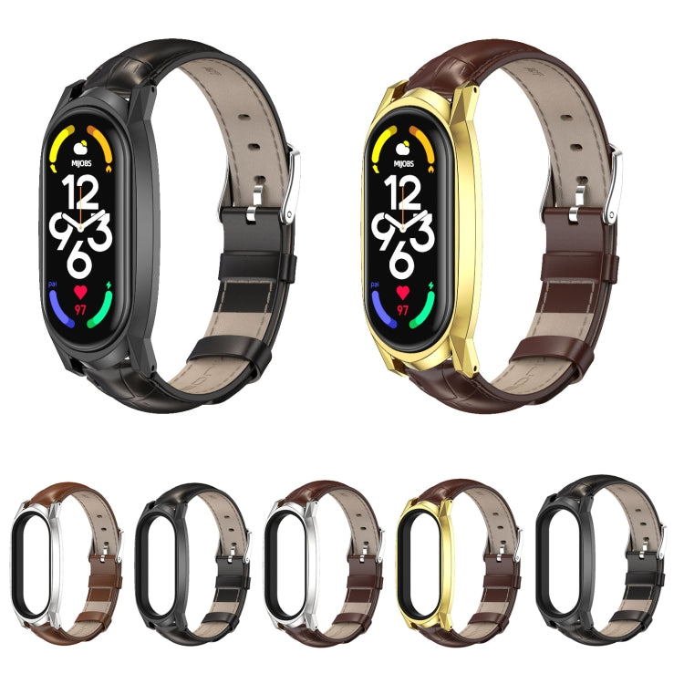 For Xiaomi Mi Band 7 / 7 NFC MIJOBS GT Metal Case Top Layer Cowhide Watch Band(Oil Black) - Watch Bands by MIJOBS | Online Shopping South Africa | PMC TechLife | Buy Now Pay Later Mobicred