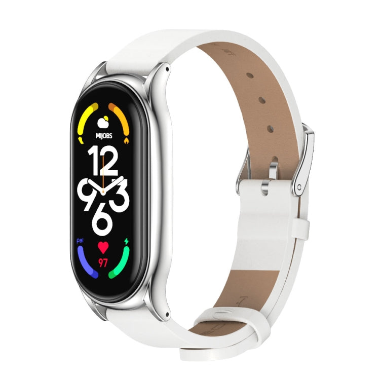 For Xiaomi Mi Band 7 / 7 NFC MIJOBS Plus Metal Case Microfiber Leather Watch Band(White Silver) - Watch Bands by MIJOBS | Online Shopping South Africa | PMC TechLife | Buy Now Pay Later Mobicred
