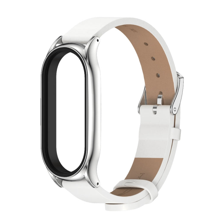 For Xiaomi Mi Band 7 / 7 NFC MIJOBS Plus Metal Case Microfiber Leather Watch Band(White Silver) - Watch Bands by MIJOBS | Online Shopping South Africa | PMC TechLife | Buy Now Pay Later Mobicred