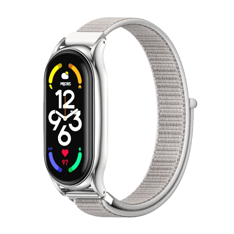 For Xiaomi Mi Band 7 / 7 NFC MIJOBS Plus Stainless Steel Case Nylon Watch Band(Sea Shell Silver) - Watch Bands by MIJOBS | Online Shopping South Africa | PMC TechLife | Buy Now Pay Later Mobicred