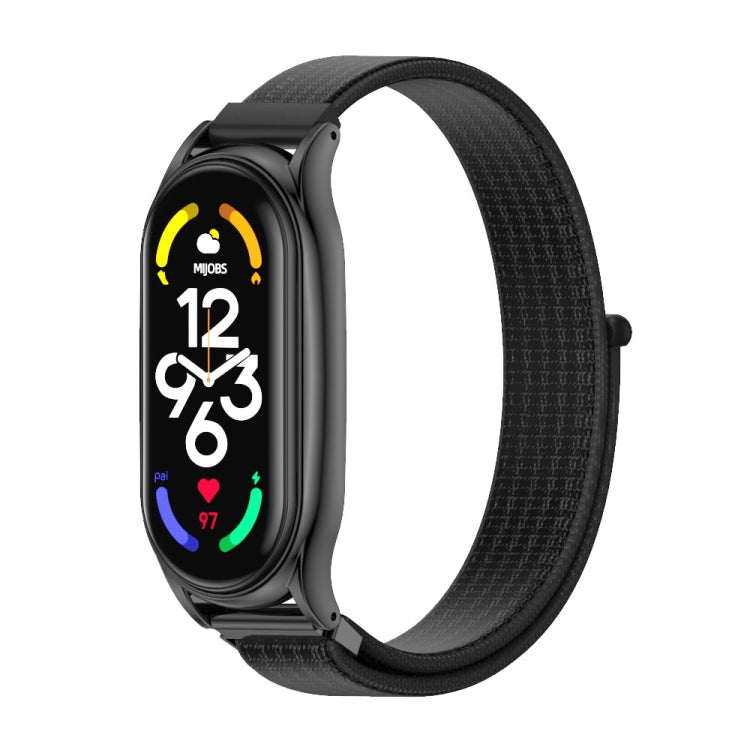 For Xiaomi Mi Band 7 / 7 NFC MIJOBS Plus Stainless Steel Case Nylon Watch Band(Black) - Watch Bands by MIJOBS | Online Shopping South Africa | PMC TechLife | Buy Now Pay Later Mobicred
