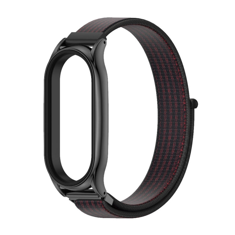 For Xiaomi Mi Band 7 / 7 NFC MIJOBS Plus Stainless Steel Case Nylon Watch Band(Black Red) - Watch Bands by MIJOBS | Online Shopping South Africa | PMC TechLife | Buy Now Pay Later Mobicred