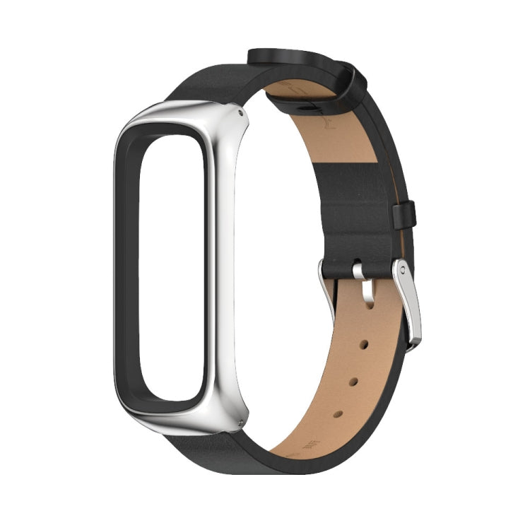 For Samsung Galaxy Fit 2 MIJOBS Metal Case Microfiber Leather Watch Band(Black Silver) - Watch Bands by MIJOBS | Online Shopping South Africa | PMC TechLife | Buy Now Pay Later Mobicred