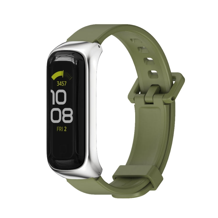 For Samsung Galaxy Fit 2 MIJOBS Metal Case Silicone Watch Band(Army Green Silver) - Watch Bands by MIJOBS | Online Shopping South Africa | PMC TechLife | Buy Now Pay Later Mobicred