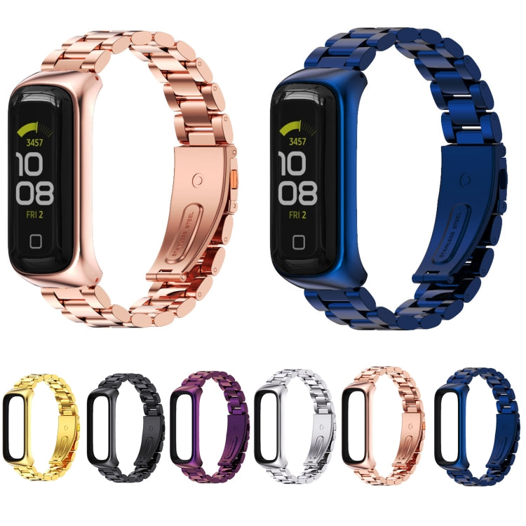 For Samsung Galaxy Fit 2 MIJOBS Three-bead Metal Stainless Steel Watch Band(Blue) - Watch Bands by MIJOBS | Online Shopping South Africa | PMC TechLife | Buy Now Pay Later Mobicred