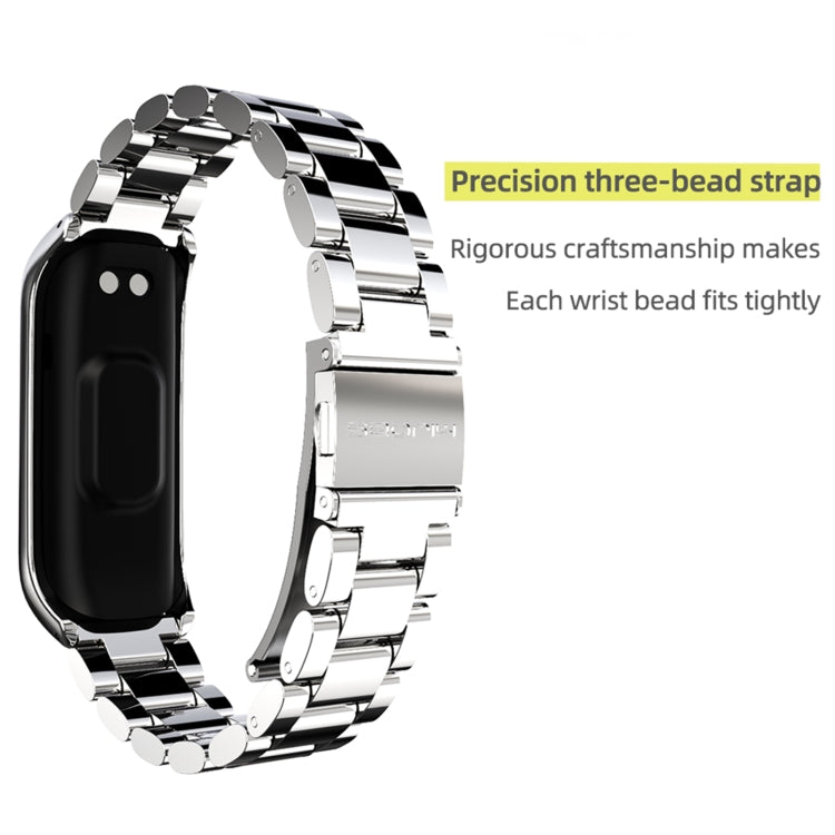 For Samsung Galaxy Fit 2 MIJOBS Three-bead Metal Stainless Steel Watch Band(Blue) - Watch Bands by MIJOBS | Online Shopping South Africa | PMC TechLife | Buy Now Pay Later Mobicred