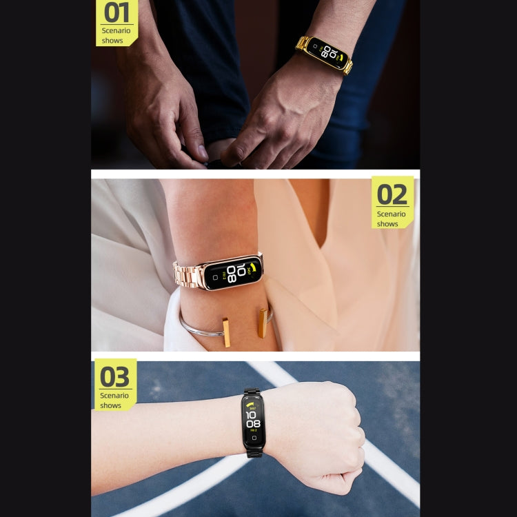 For Samsung Galaxy Fit 2 MIJOBS Three-bead Metal Stainless Steel Watch Band(Blue) - Watch Bands by MIJOBS | Online Shopping South Africa | PMC TechLife | Buy Now Pay Later Mobicred