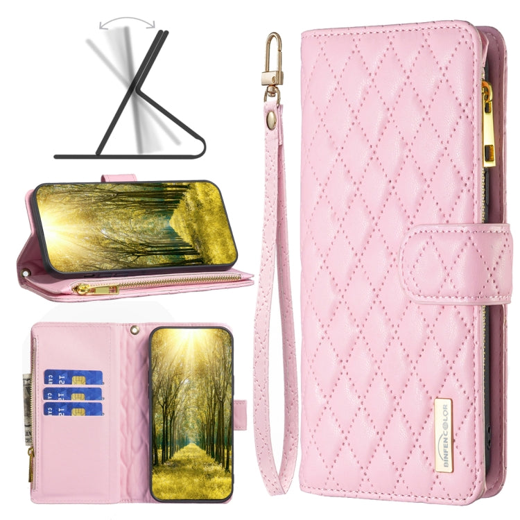 For Samsung Galaxy A23 4G Diamond Lattice Zipper Wallet Leather Flip Phone Case(Pink) - Galaxy Phone Cases by PMC TechLife | Online Shopping South Africa | PMC TechLife | Buy Now Pay Later Mobicred