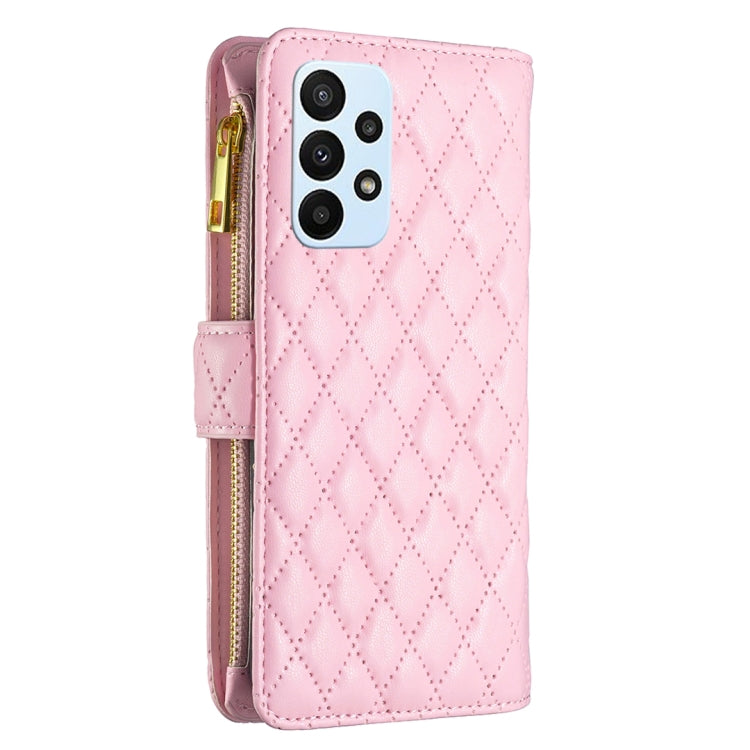 For Samsung Galaxy A23 4G Diamond Lattice Zipper Wallet Leather Flip Phone Case(Pink) - Galaxy Phone Cases by PMC TechLife | Online Shopping South Africa | PMC TechLife | Buy Now Pay Later Mobicred