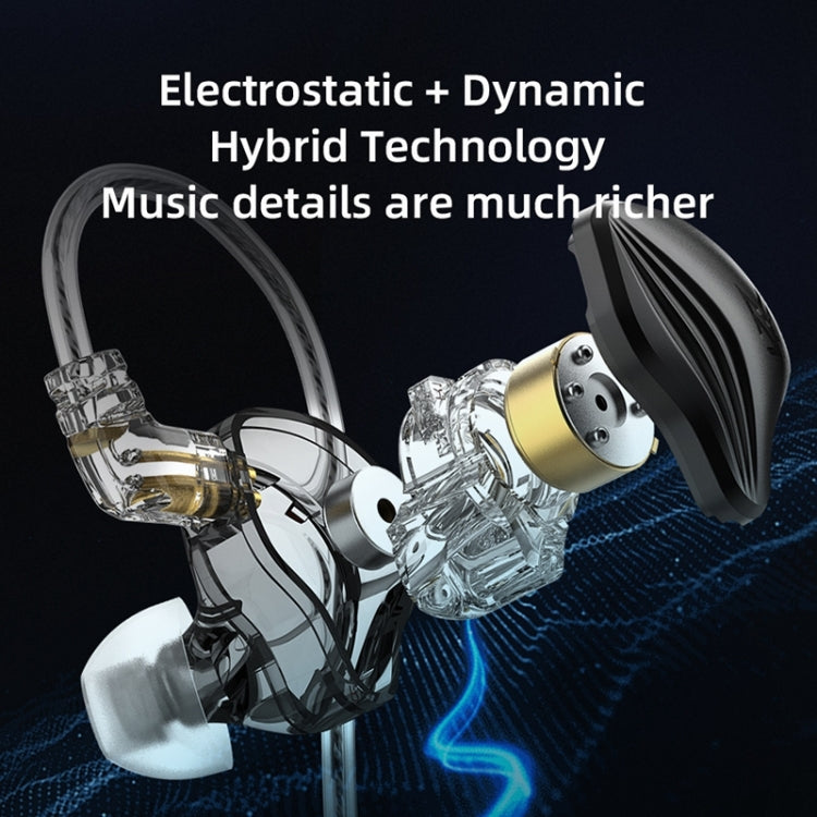 KZ-ZEX 1.2m Electrostatic Dynamic In-Ear Sports Music Headphones, Style:With Microphone(Black) - In Ear Wired Earphone by KZ | Online Shopping South Africa | PMC TechLife | Buy Now Pay Later Mobicred