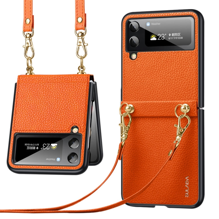 For Samsung Galaxy Z Flip3 5G SULADA Litchi Texture Leather + TPU Phone Case with Strap(Orange) - free shipping - PMC TechLife - Order now!