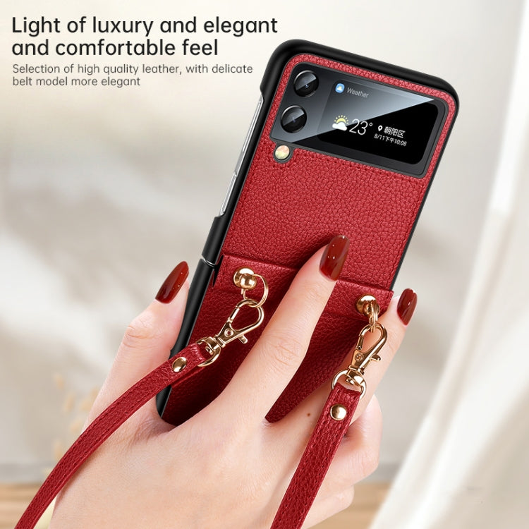 For Samsung Galaxy Z Flip3 5G SULADA Litchi Texture Leather + TPU Phone Case with Strap(Red) - free shipping - PMC TechLife - Order now!