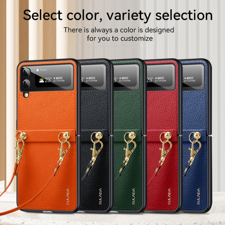 For Samsung Galaxy Z Flip3 5G SULADA Litchi Texture Leather + TPU Phone Case with Strap(Orange) - free shipping - PMC TechLife - Order now!