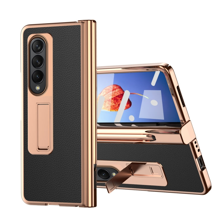 For Samsung Galaxy Z Fold4 Litchi Texture Leather Hinged Electroplated Phone Case with Pen(Black) - free shipping - PMC TechLife - Order now!