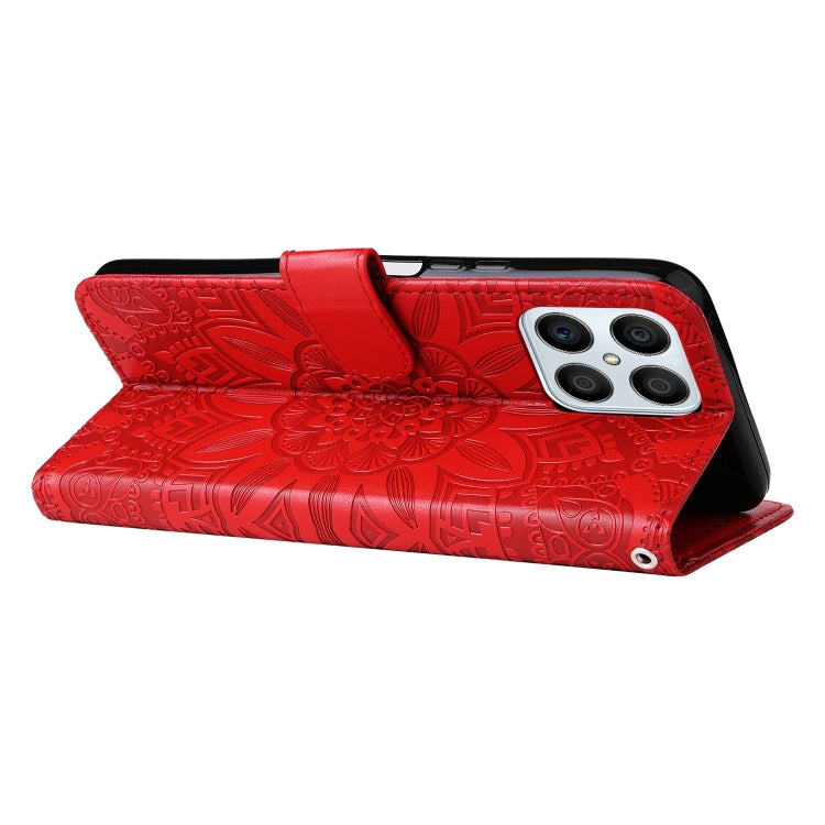 For Honor X8 / X30i Embossed Sunflower Leather Phone Case(Red) - Honor Cases by PMC TechLife | Online Shopping South Africa | PMC TechLife | Buy Now Pay Later Mobicred