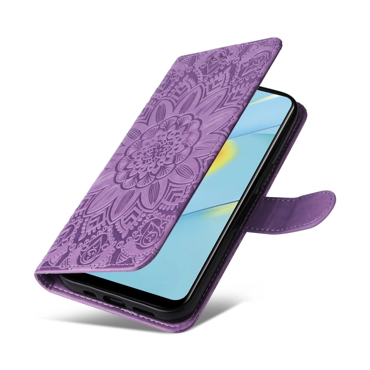 For OPPO A54 4G / A16 / A16s / A55 4G Embossed Sunflower Leather Phone Case(Purple) - free shipping - PMC TechLife - Order now!
