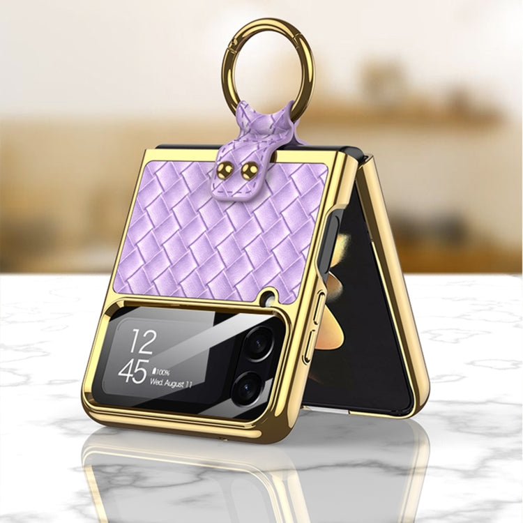 For Samsung Galaxy Z Flip4 GKK Weave Texture Electroplating Protective Phone Case(Gold) - Galaxy Z Flip4 5G Cases by GKK | Online Shopping South Africa | PMC TechLife | Buy Now Pay Later Mobicred