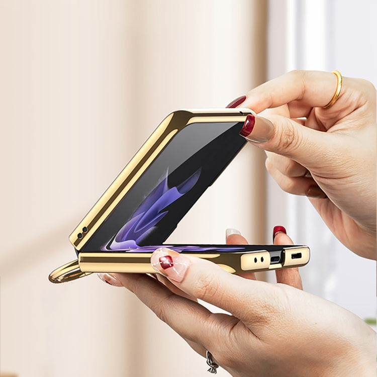 For Samsung Galaxy Z Flip4 GKK Integrated Plating + Leather Phone Case with Ring(Purple) - Galaxy Z Flip4 5G Cases by GKK | Online Shopping South Africa | PMC TechLife | Buy Now Pay Later Mobicred