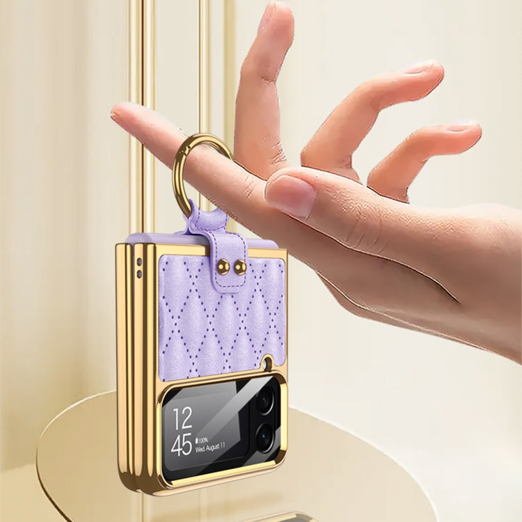 For Samsung Galaxy Z Flip4 GKK Integrated Plating + Leather Phone Case with Ring(Purple) - Galaxy Z Flip4 5G Cases by GKK | Online Shopping South Africa | PMC TechLife | Buy Now Pay Later Mobicred