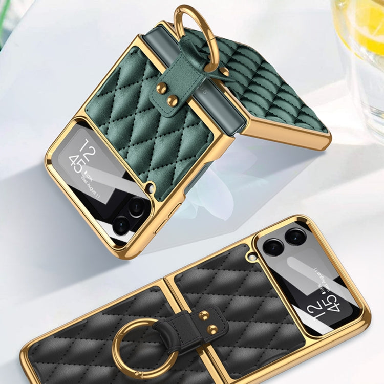 For Samsung Galaxy Z Flip4 GKK Integrated Plating + Leather Phone Case with Ring(Purple) - Galaxy Z Flip4 5G Cases by GKK | Online Shopping South Africa | PMC TechLife | Buy Now Pay Later Mobicred