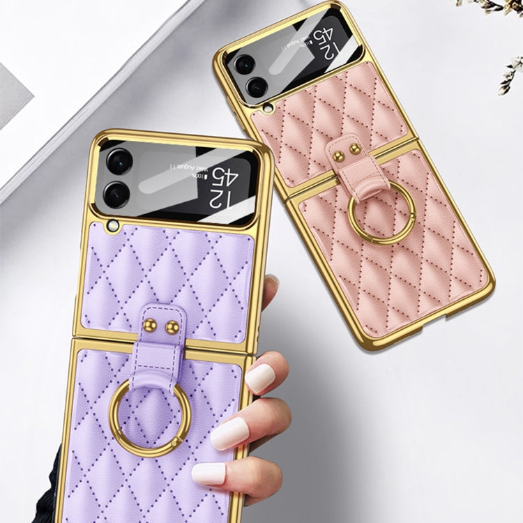 For Samsung Galaxy Z Flip4 GKK Integrated Plating + Leather Phone Case with Ring(Purple) - Galaxy Z Flip4 5G Cases by GKK | Online Shopping South Africa | PMC TechLife | Buy Now Pay Later Mobicred