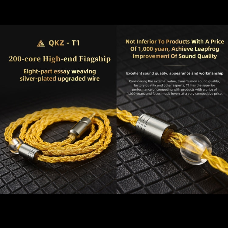 QKZ T1 8 Core TC Silver Plated 3.5mm 0.75mm 2PIN HIFI Earphone Update Cable(Yellow) - free shipping - PMC TechLife - Order now!