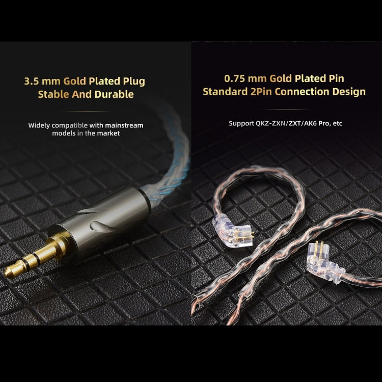 QKZ T1 8 Core TC Silver Plated 3.5mm 0.75mm 2PIN HIFI Earphone Update Cable(Blue) - Cable & Splitter by QKZ | Online Shopping South Africa | PMC TechLife