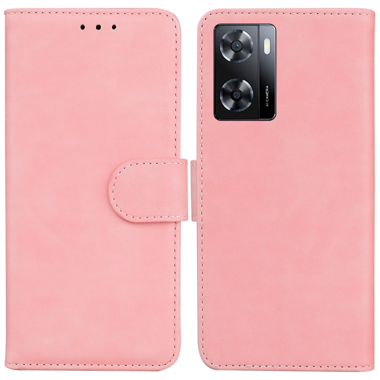For OPPO A57 2022 4G/A57 2022 5G/Realme Q5i/Realme V23 5G/Realme Narzo 50 5G/A77 5G Skin Feel Pure Color Flip Leather Phone Case(Pink) - free shipping - PMC TechLife - Order now!
