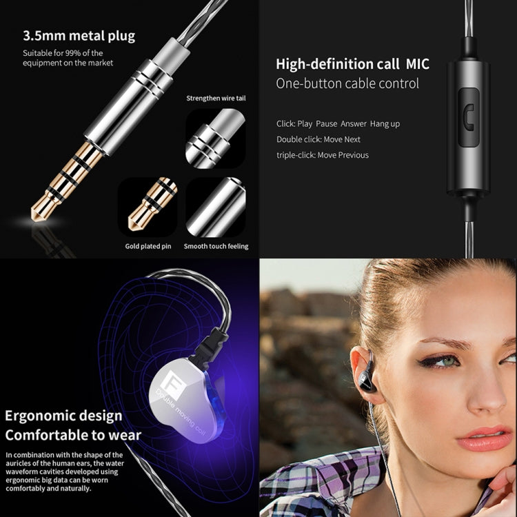 QKZ F910 In-Ear Subwoofer Dual Dynamic Earphone(Blue) - In Ear Wired Earphone by QKZ | Online Shopping South Africa | PMC TechLife