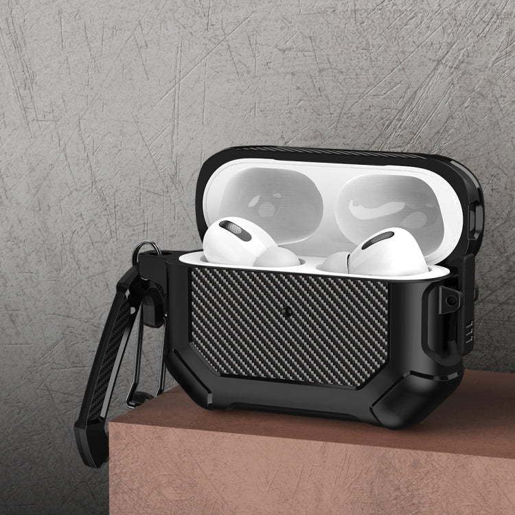 Carbon Brazing Dimension TPU+PC Headphone Protective Cover with Switch Lock & Carabiner For AirPods Pro(Black) - free shipping - PMC TechLife - Order now!