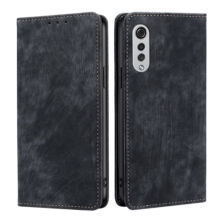 For LG Velvet RFID Anti-theft Brush Magnetic Leather Phone Case(Black) - LG Cases by PMC TechLife | Online Shopping South Africa | PMC TechLife | Buy Now Pay Later Mobicred